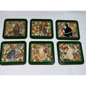 Vintage Pimpernel Christmas Cats Cork Back Coasters Set Of 6